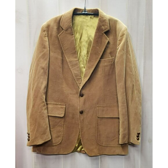 Vintage Brown Corduroy Blazer 42L Satin Lining Leather wrapped buttons Brookford - Picture 1 of 9